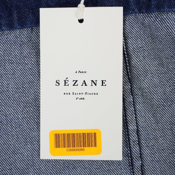 Sezane Mathilde Long-Sleeve Short Dress in Deep Blue Denim - US Size 6 - NWT - Picture 6 of 7